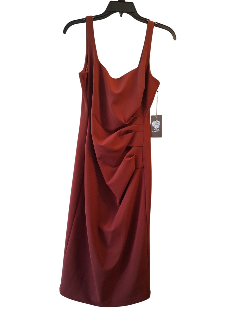 Vince Camuto Sleeveless Ruched Midi Dress in Rust - Picture 3 of 8